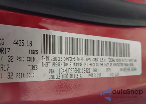 2017 Jeep Compass High Altitude Fwd из США, поврежденный, VIN 1C4NJCEA0HD119421